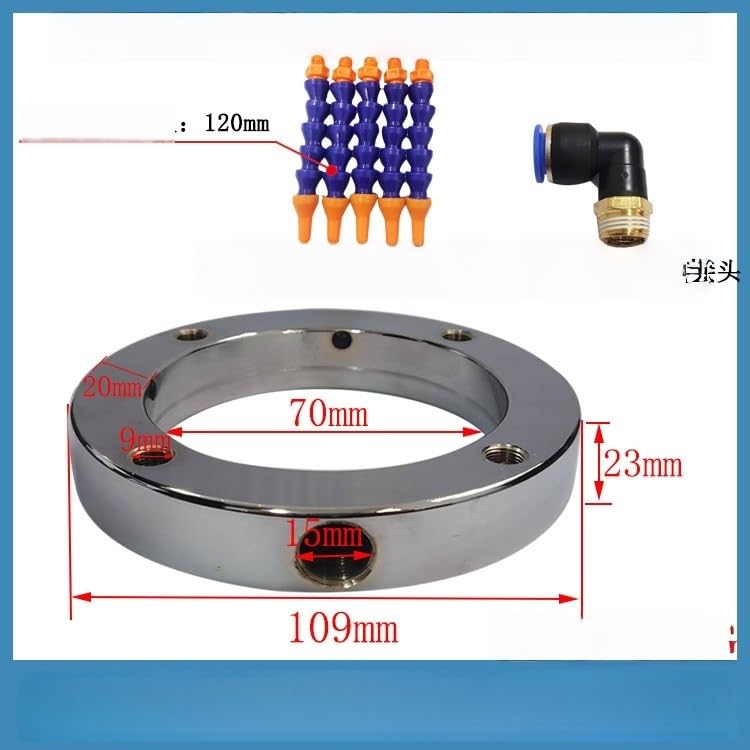 V-Shaped Brush Holder for CNC Spindle | 360-Degree Sturdy Water Jet Ring | Machine Tool Cooling Water Ring with Plastic Nozzle (65-200 mm)(ID70MM)