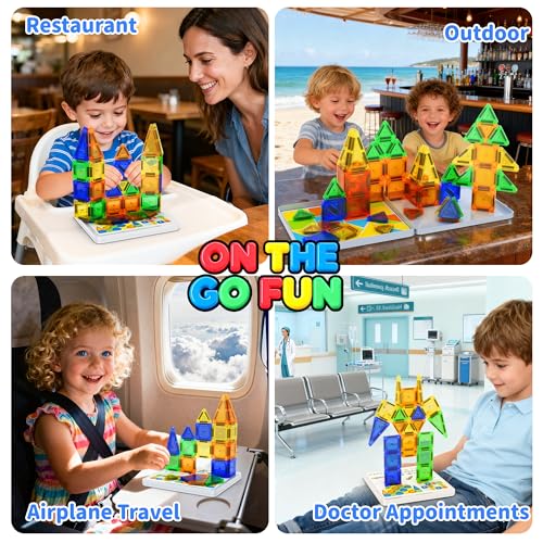 Image of Mini Magnetic Tiles Travel Set with Case 42pcs, Mini Magnetic Blocks | Bonus Sudoku Play, Number & Animal Stickers, Portable Travel Toys for Kid, STEM Educational Sensory Toys, Classroom Must Have