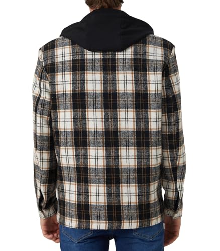 Image of FTIMILD Men's Flannel Jackets Quilted Lined Shirt Plaid Cotton Soft Warm Coat for Men with Detachable Hood