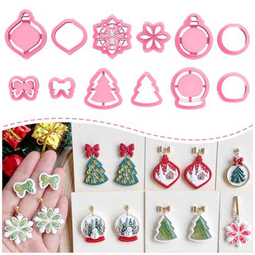 Keoker Christmas Embedded Clay Cutters, Christmas Polymer Clay Cutters, 12 Shapes Christmas Clay Cutters for Polymer Clay Jewelry, Polymer Clay Christmas Cutters, Polymer Clay Cutters Christmas