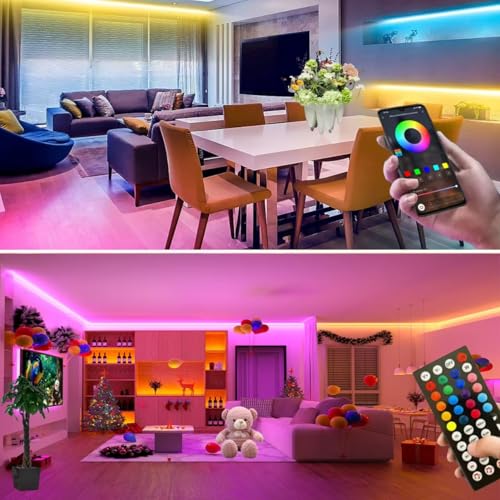 Tira de luces LED RGB de 20 pies con control remoto y app miniatura 4