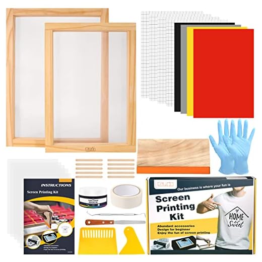 Caydo 34 Pieces Beginner Screen Printing Craft Vinyl Kit, Screen Printing Ink with Ink Knife, 2 Size Silk Screen Printing Frames, Squeegees, Inkjet Transparency Film, Craft Vinyl Sheets, Instructions
