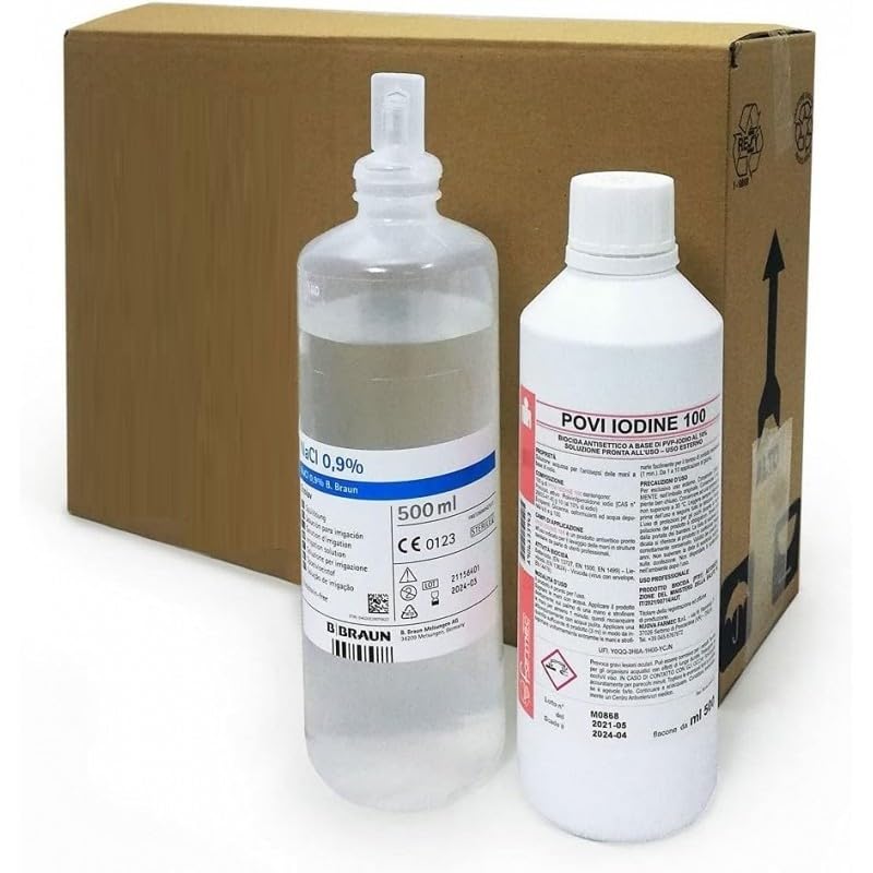 ALMAMEDICAL BOX DISINFETTANTE PER VALIGETTA PRONTO SOCCORSO- 3 ECOLAV SOLUZIONI FISIOLOGICHE 500 ML 2 POVI-IODINE 100 ANTISETTICO 500 ML