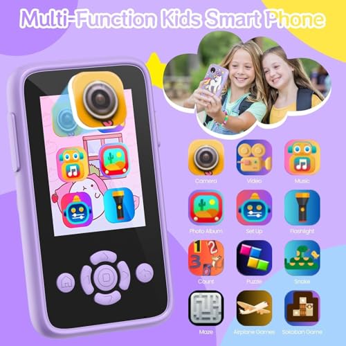 Image of Kids Smart Phone for Girls & Boys Ages 3-10 Toddler Learning Toy Touchscreen Mobile with Dual Camera Play Cellphone Games Music Christmas & Birthday Gift for Kids (Purple Unicorn)