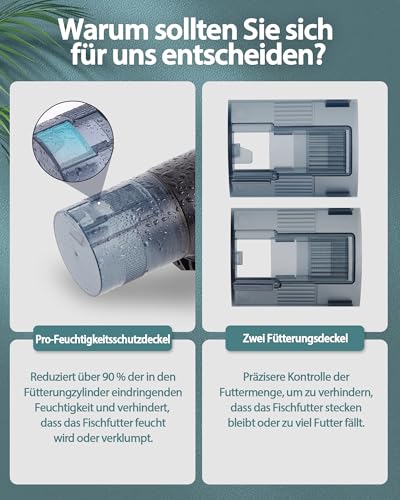 Futterautomat für Aquarium Automat Fische Futterspender: 200ML Groß Kapazität Fischfutter Feeder Feuchtigkeitsbeständig Fisch Futterautomaten Fuer Aquarium Fischtank