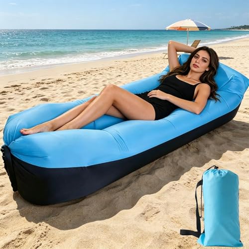 KUWUNG Aufblasbares Sofa 230×70cm Luftsack mit Portable Paket Tragbares Aufblasbare Liege Air Lounger Strandliege Aufblasbar für Camping Reisen Urlaub Schwimmbad Strandparties Hinterhof (Blau)