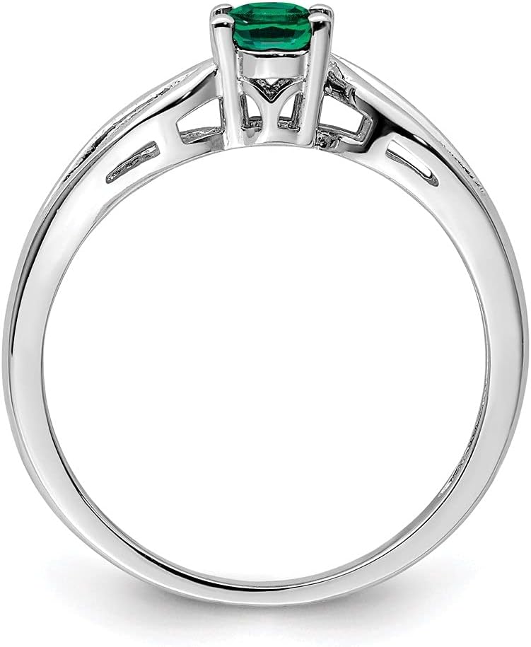 Diamond2Deal 925 Sterling Silver Created Emerald Solitaire Engagement Ring Size 7