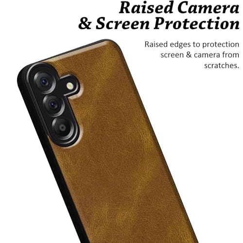 Image of amazon basics Back Cover for Samsung Galaxy A56 5G | Ultra Slim Soft Rubberised Case | Oil Feel Soft Leather Back | Camera Protection - Tan Brown