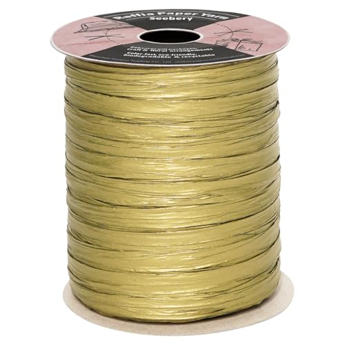 Raffia Ribbon for Crafts - Raffia Yarn Grass Twine for Gift Wrapping, DIY Decoration & More | Matte String Paper Rope for Crochet - 1/4'' Wide, 100 Yards, Gold