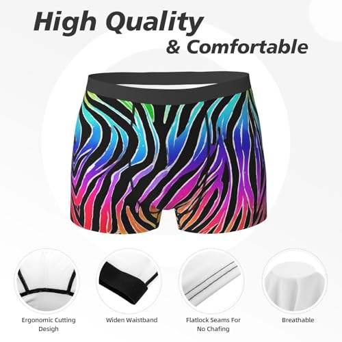 Colorful Rainbow Zebra Print Men'S Boxer Briefs With Elastic Comfort Fit Design For All-Day Wear2