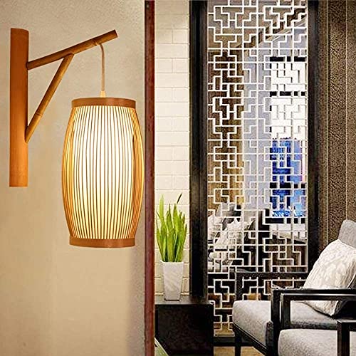 Aplique de bambú japonés lámpara de pared hecha a mano con madera noble para salón retro 7