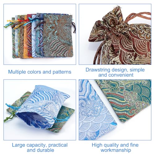Bolsas de joyería para regalos con bordado de ondas y texturas de seda oriental 6