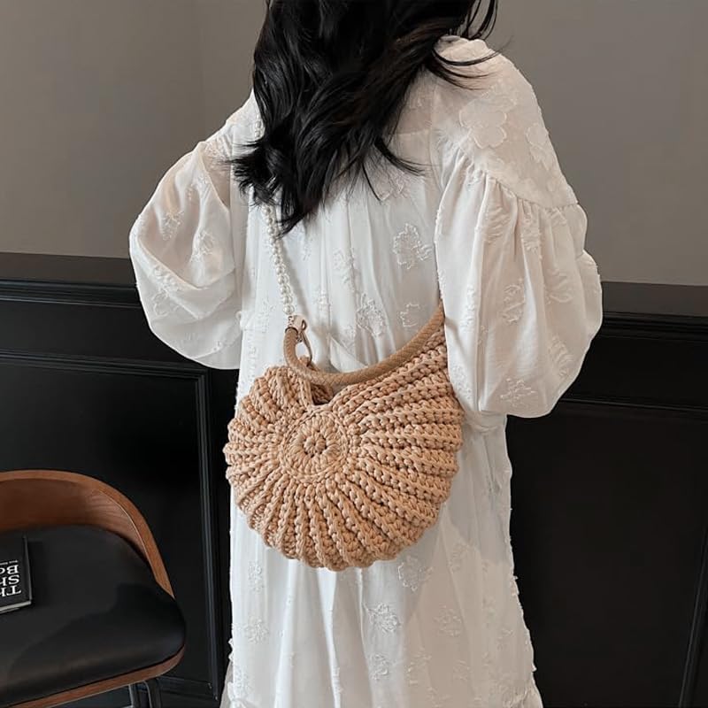 Handwoven Seashell Bag Cotton Crochet Shell Purse Summer Beach Clutch Handbag Funny Seashell Shaped Crossbody Bag