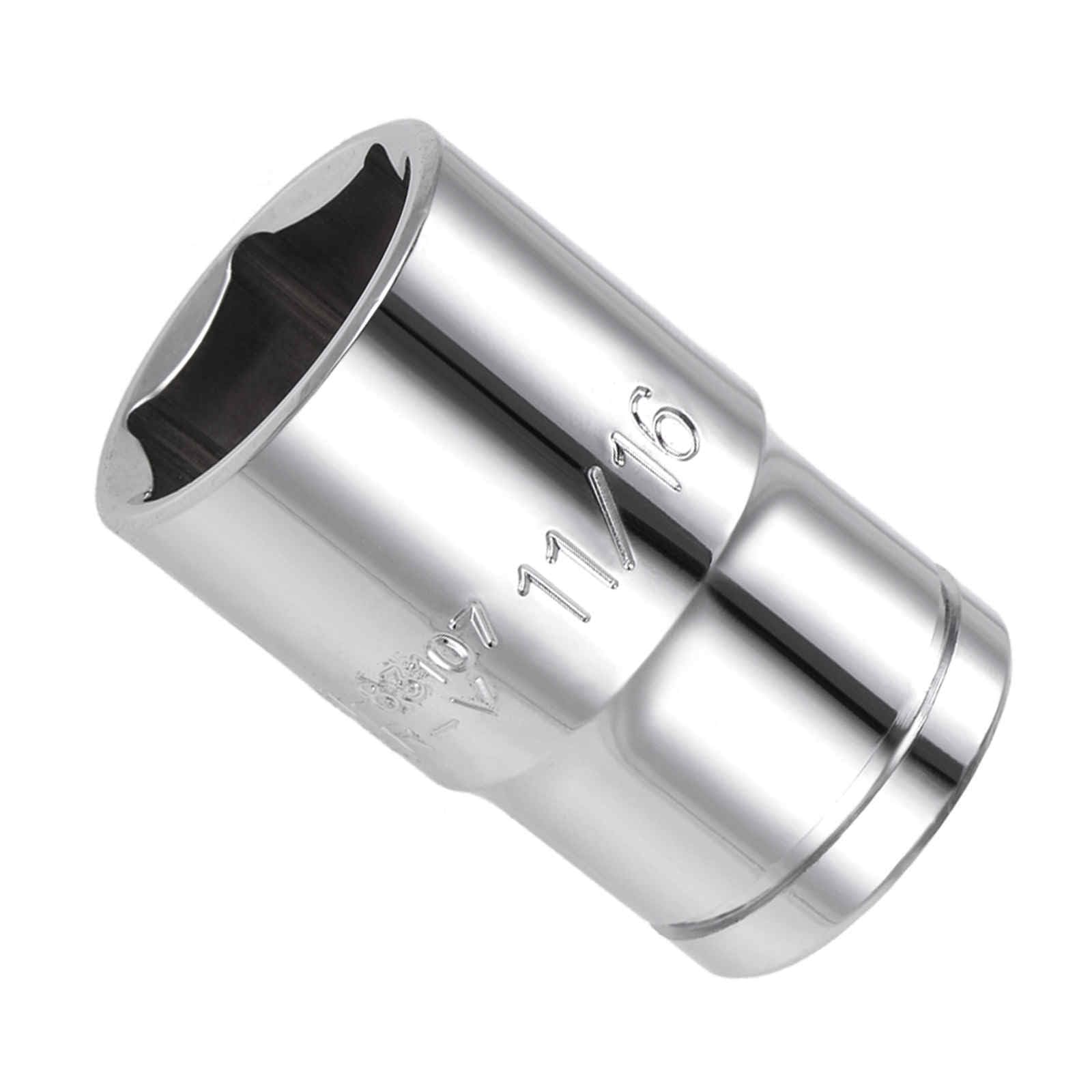 CoCud 6-Point Socket, 1/2" Drive 11/16" Deep, Polished Chromed CR-V SAE Standard Shallow Impact Socket