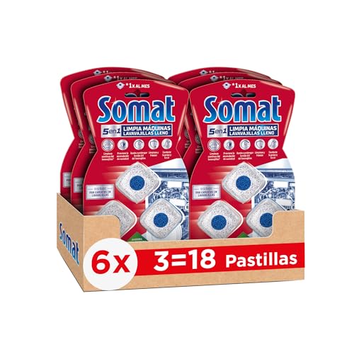 Somat Aditivo Lavavajillas Pastillas Limpia Máquinas (pack de 6, total: 18 dosis), limpia lavavajillas para cal y grasa, limpiador para lavavajillas durante el lavado