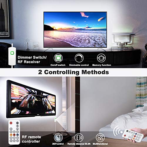 Tira de luz LED blanca regulable con control remoto RF 16.4ft y tira RGB 32.8ft miniatura 4