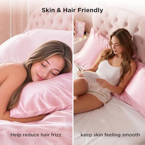 Image of Bedsure Satin Pillowcase with Zipper,King Pillow Cases Set of 2