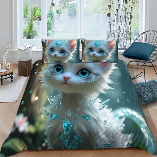 Linge de lit Super King Chat Cristal impression 3D de qualité premium - 3