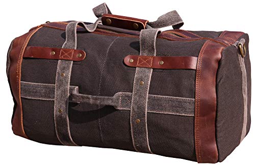 IBLUE Extra Large Durable Canvas Travel Bag Leather Trim Duffel Overnight Weekend Shoulder