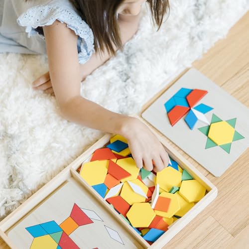 Melissa & Doug Pattern Blocks and Boards with 120 Multi-Colored Wooden Shape Tiles, 5 Double-Sided Puzzle Boards, Tangram Puzzles, Montessori Toys for Girls & Boys - Image 7