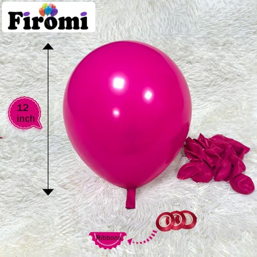 Image of Firomi Hot Pink Latex Balloons 12-inch 100 Pack (with 3 Ribbons) | Big Helium Round Magenta Thicken Balloon for Wedding Birthday Party