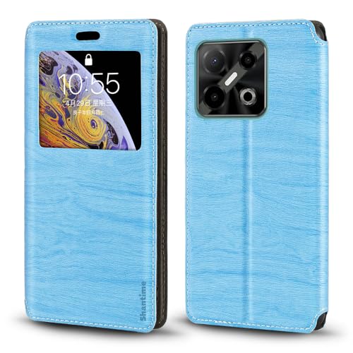 Custodia Flip con Finestra Compatibile con Doogee Blade GT Play Display Visibile Chiusura Magnetica Invisibile e Slot CartaAzzurro Chiaro pelle