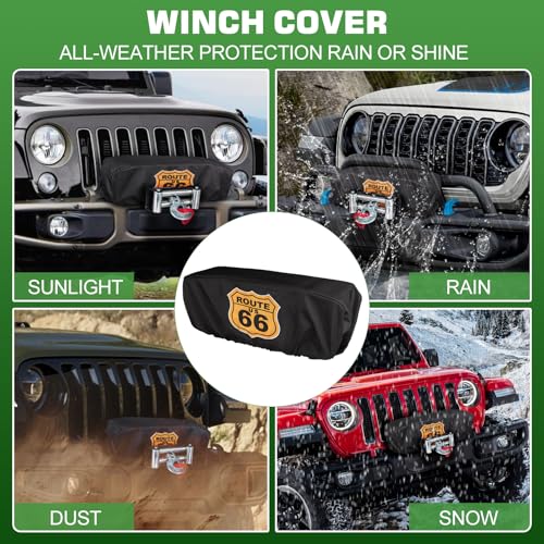 Winch Cover,Heavy Duty UV-Resistant Waterproof & Dust-Proof Cover for 8500-17500 Lbs Scalable Electric Winches,Fits Jeep/ATV/Boat/Trailer (ROUTE-66) — view 6