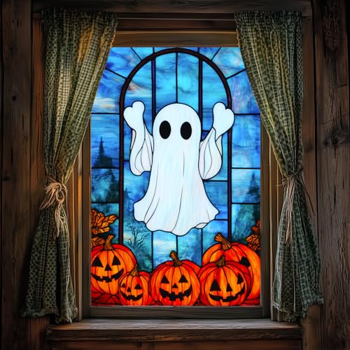 Vinilo decorativo Halloween con diseño de fantasma y calabazas 31x47 pulg miniatura 6