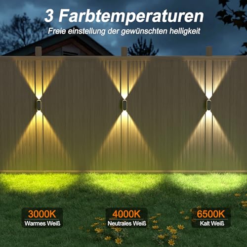 ELLASAY Solarlampen für Außen,Solar Wandleuchte Up and Down Leuchten Aussen IP65 Wasserdicht,3 Farben Heller Solarleuchten für Garten Kabellos für Hof Garten Pools Haus Deck Porch Zaun 4 Pack