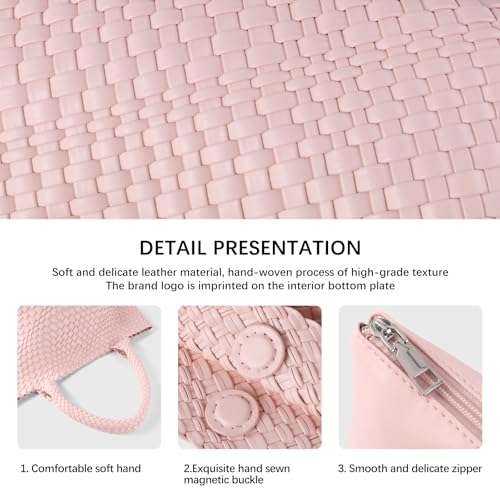 Image of Woven Tote Bag Womens Purse Vegan Leather Shoulder Handbags Fashion Summer Beach Tote Bags Large Travel Totes