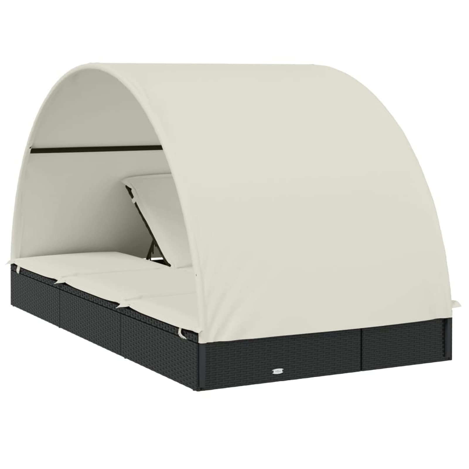 Homgoday Lit double toit rond noir 211 x 112 x 140 cm en polyrotin, chaises longues, canapé-lit, chaises de jardin, lit de piscine, lit de jardin