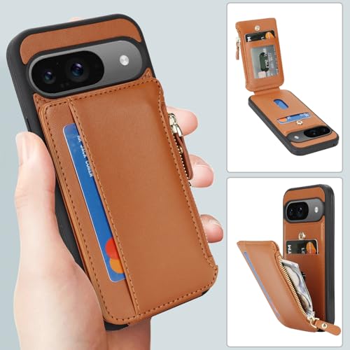 Image of Cavor for Google Pixel 9 /9 Pro Case Wallet with Card Holder, Brown