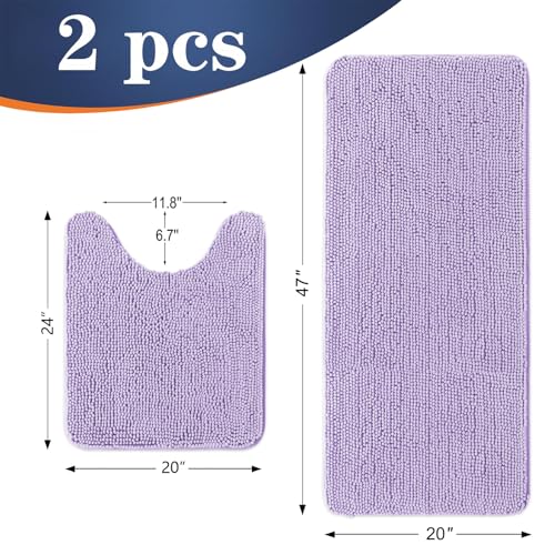 Image of OLANLY Bathroom Rugs Sets 2 Piece, Soft Absorbent Chenille Bath Mats and U-Shaped Contour Toilet Mat Area Rug Set, Machine Washable Bath Carpet, Home Decor Accessories(47 inchx20 inch+24 inchx20 inch, Lavender)
