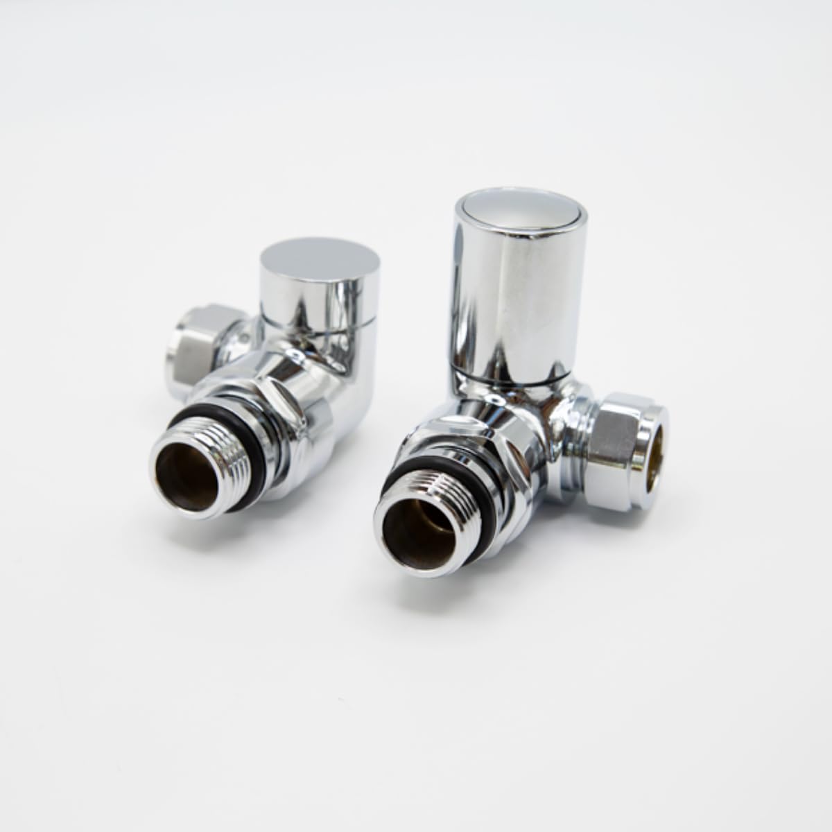 Plumb Bliss Modern Chrome Corner Towel Rail Valves 15mm x 1/2"