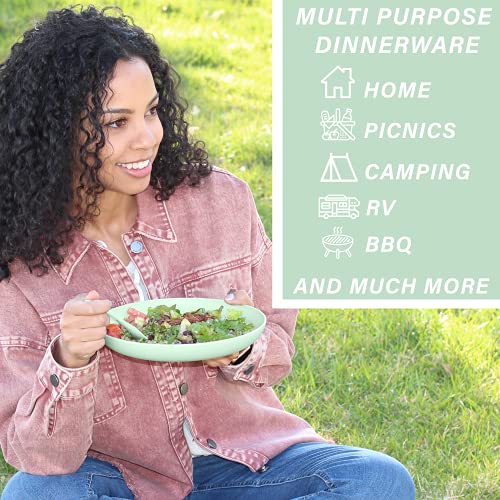 Wheat Straw Dinnerware Sets (28 Pcs) | Unbreakable Dinnerware Sets | Dishwasher Microwave Safe Dinnerware | Eco Friendly Non Breakable Dinnerware Sets | Plates, Bowls, Cups, Cutlery (Green) #TOP5