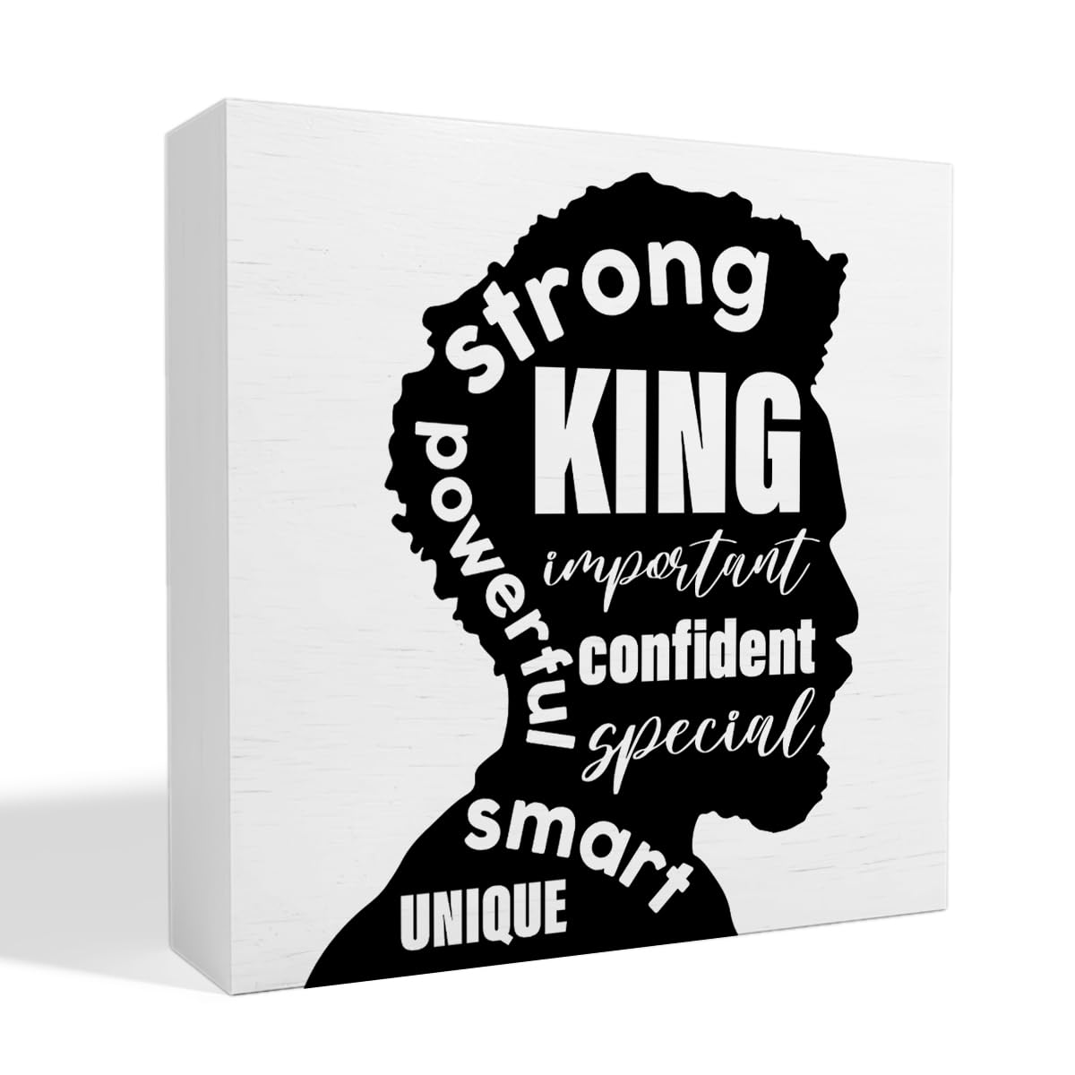 Black Men Decor Wooden Box Sign Inspirational African American Men Desk Decoration Afro Boy Black King Home Office