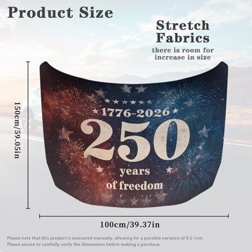 Image of Fireworks USA 250 Years of Freedom Pattern Car Hood Cover, All-Season Car Bonnet Banner Universal Fit Truck Sedan Dustproof Automotive Hood Covers, Vehicles Decoration