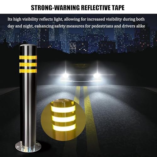 Generisch Reflektierender Parkpoller aus Edelstahl – 60 cm hoher Sicherheitspfosten für den Außenbereich mit Ankerbolzen, robuste Einfahrtsbarriere zur Verkehrsregelung u