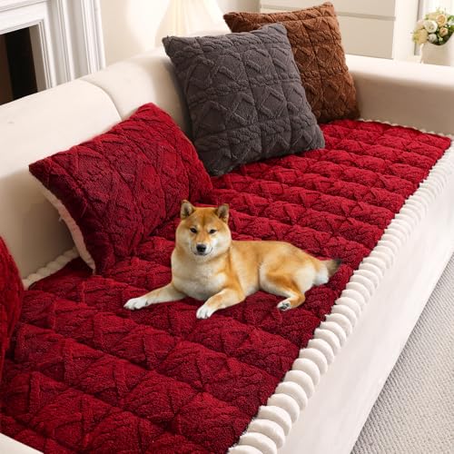 Lifeunion Couch Cover for Dogs Washable, Fuzzy Pet Couch Covers for 3 Cushion Sofa Pet Friendly, Non-Slip Sofa Couch Cover Protector Mat (82.6in, Red)