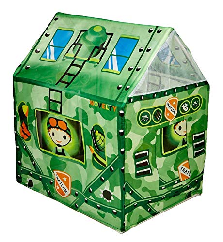 TOYMANIA Amazing Big Size Army Military Play Tent House for Kids. | with 4 REVOLVING Wheels and Disco LED Lights. | PEREFCT for Indoor & Outdoor. | Very Lightweight. (Green Color)