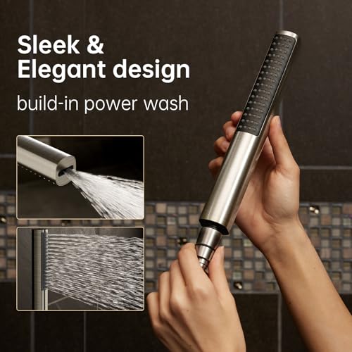 Image of Veken 10 inch Luxurious Brushed Nickel All Metal Rain Shower Head with Handheld Spray Combo, High Pressure Rainfall Square Shower Heads with Extension Arm, Wide Dual Showerhead, Bathroom Accessories