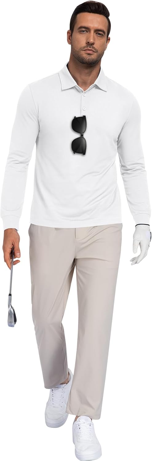 Mens Long Sleeve Polo Shirts Lightweight Quick Dry Golf Shirts Sun Protection Casual Collard Shirt Button Polo Tee - Image 6
