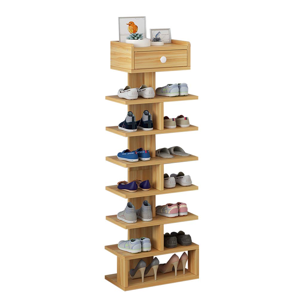 ZXCV Wooden Doorway Shoe Rack Cabinet, Narrow Shoe Rack With Drawers, 7-Tiers Frame, Can Be Used In Living Room Corridor (38x20x111cm)