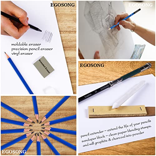 Egosong 41 Pack Professional Art Supplies – Graphite/Charcoal Pencils Art Set – All In One Drawing Tools Sketching Art Kit With Sketchbook – Portable Travel Drawing Kit For Adults Beginners & Artists #TOP5