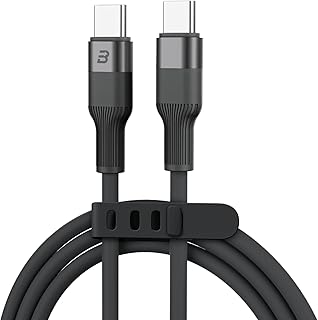 BASETEC シリコン充電ケーブル Type-C to Type-C Light 1.5m 【急速充電対応】 高耐久・やわらか素材 USB-Cケーブル Phone16 15 Android Pad ノートPC対応 充電コード 充電器 (65W, ブラック, 1.5m)