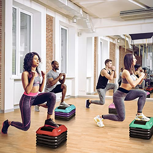 Yes4All 16"x16" Adjustable High Step Aerobic Platform with 4 Risers, Height-Adjustable 4"-6''-8''-10''-12" Step Aerobics Platform for Home Gym Exercise Fitness Workout