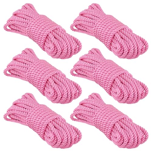 ZOENHOU 6 Pack 32 Feet 8 mm Pink Soft Cotton Rope, Durable Thick Silk Rope
