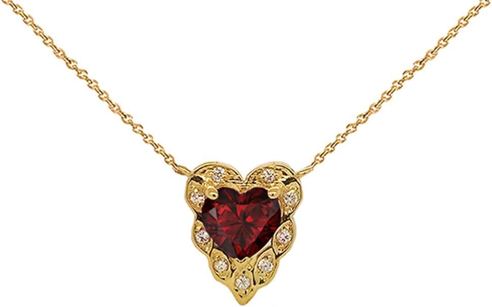 Certified 10k Yellow Gold Diamond Heart-Shaped Personalized Genuine Birthstone Necklace