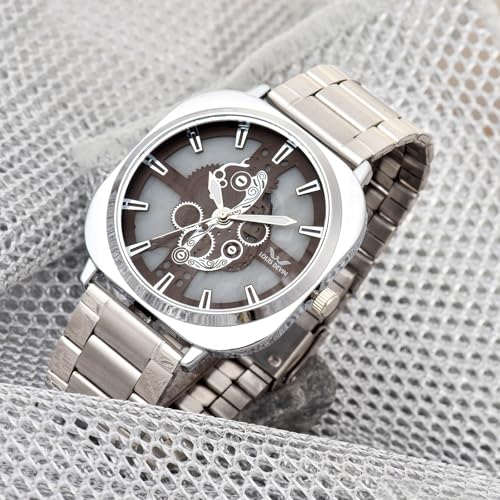LOUIS DEVIN Stainless Steel Chain Analog Wrist Watch for Men (Brown) - Image 4