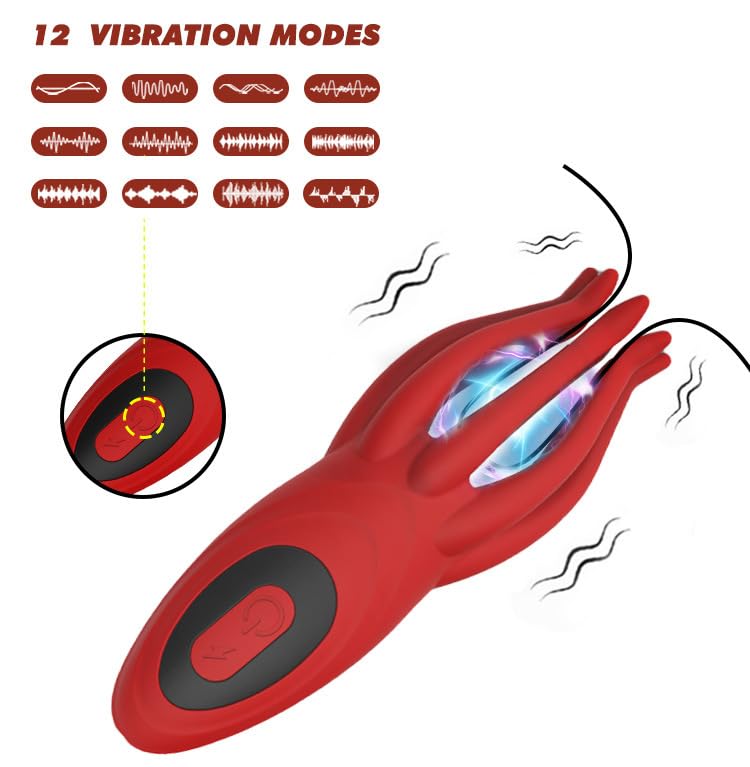 Octopus Masturbator, Electric Shock Glans Trainer with 12 Vibration Modes & 7 Vibration Frequencies Vibrating Penis Massager, Adult Jet Cup, Male Sex Toys (red)